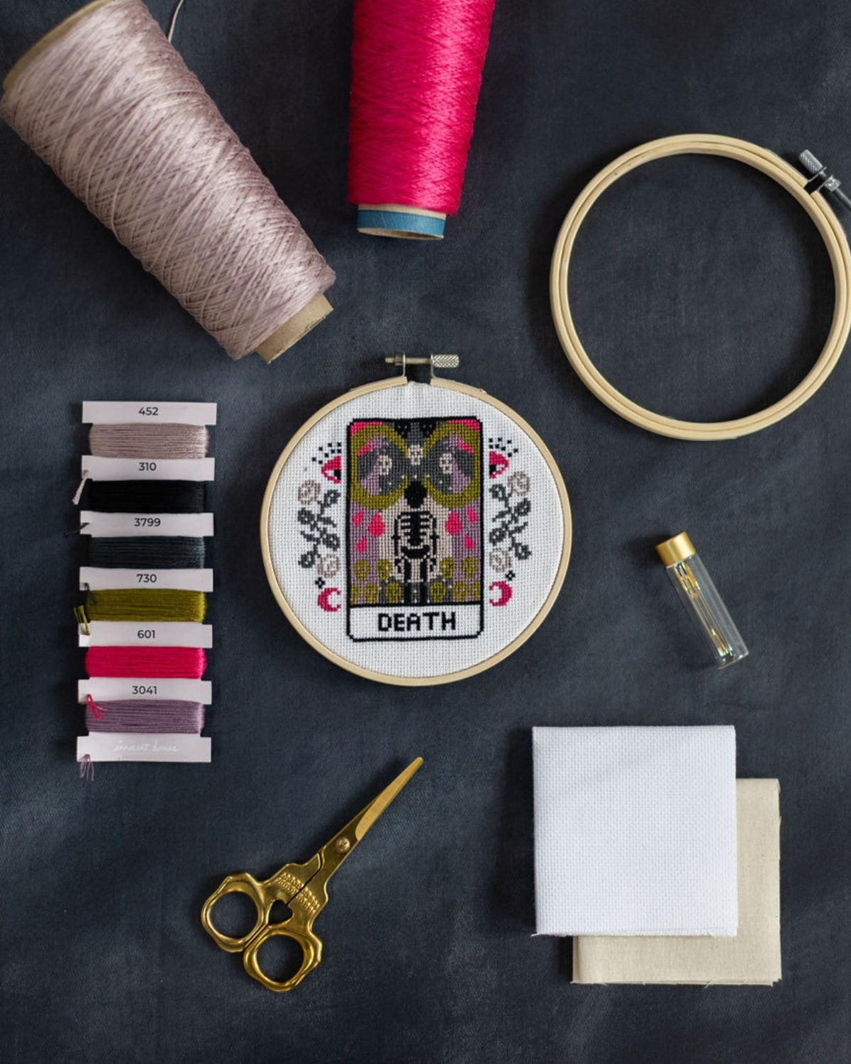 deth tarot cross stitch design with accessories