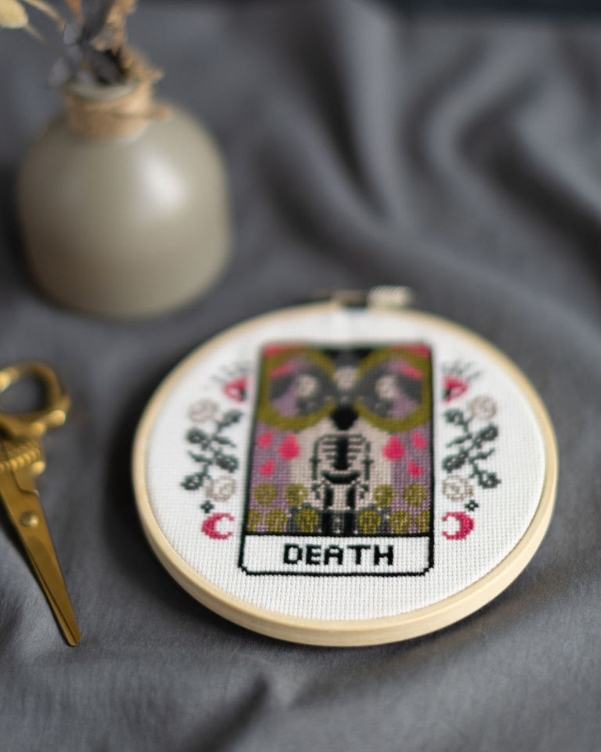 death tarot cross stitch design close up