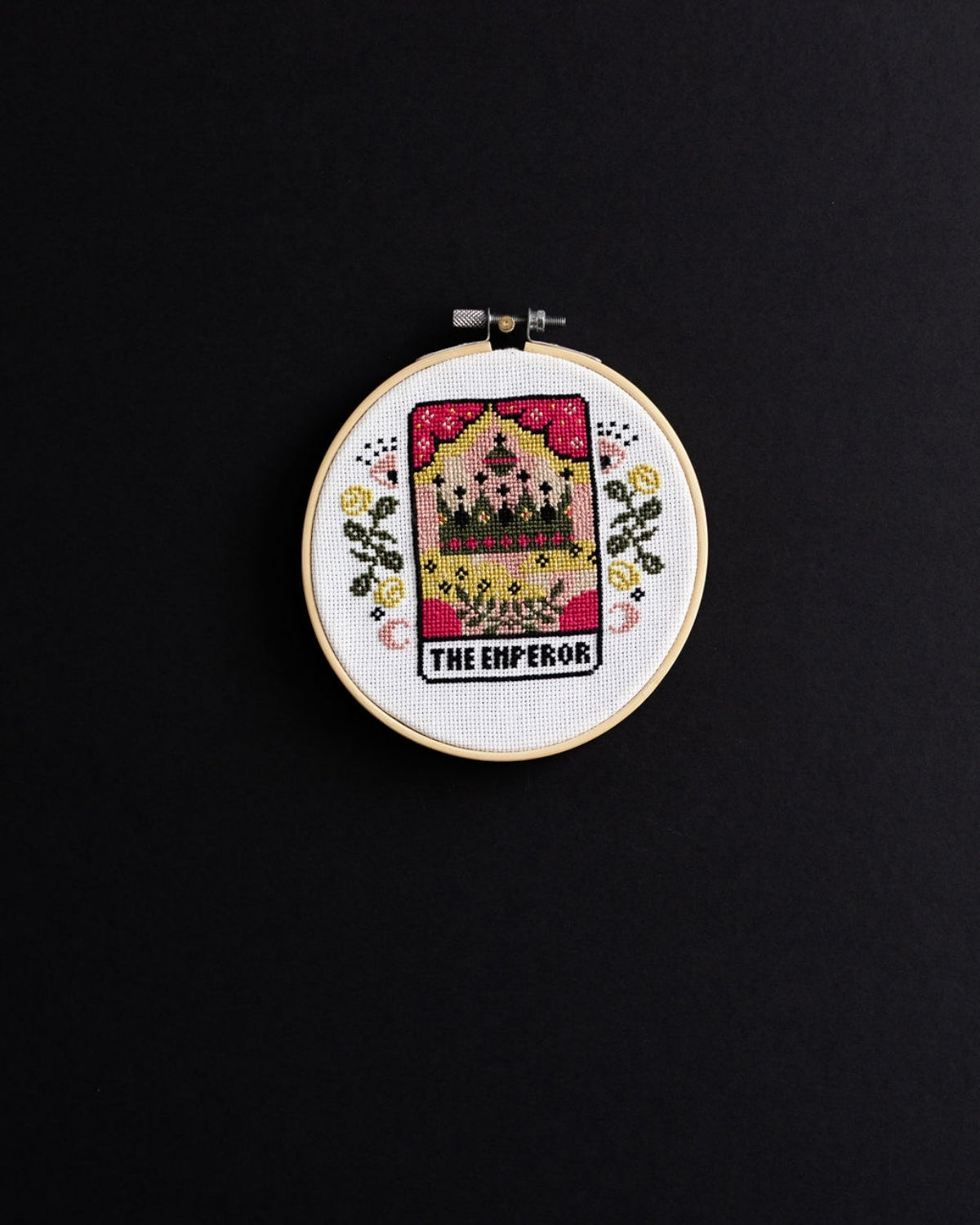 emperor tarot cross stitch design on a black background