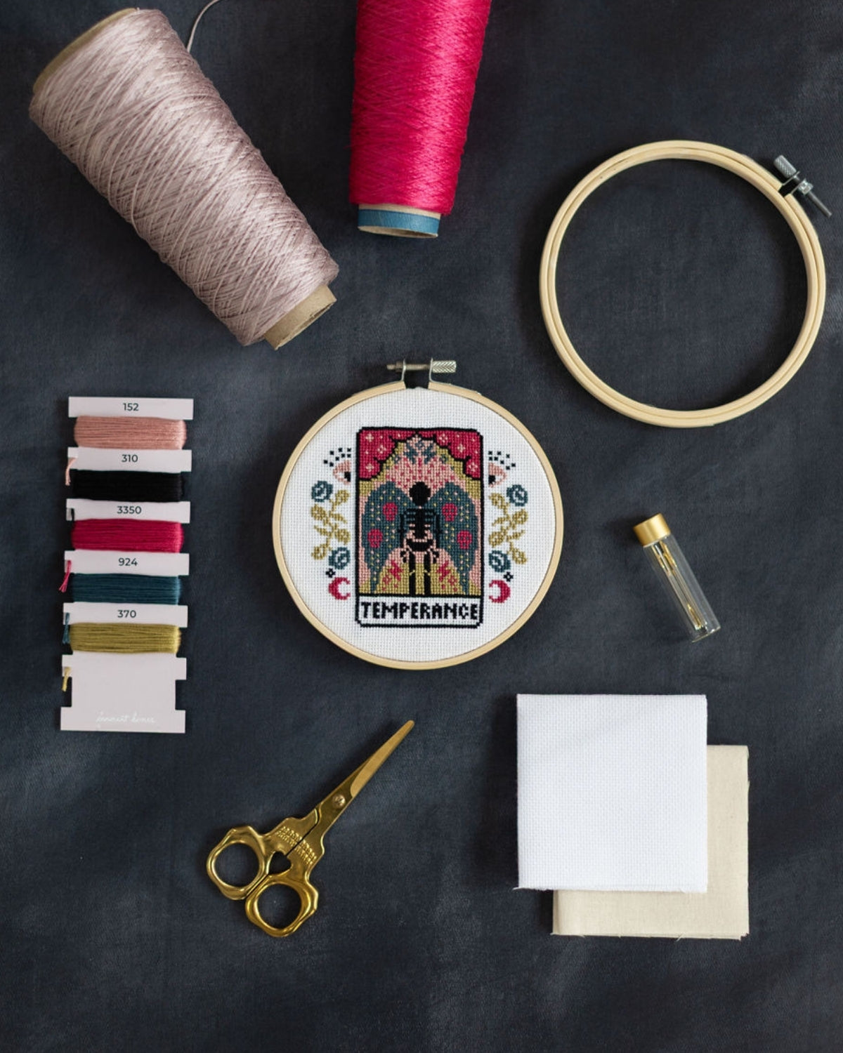 temperance tarot cross stitch design with accessories