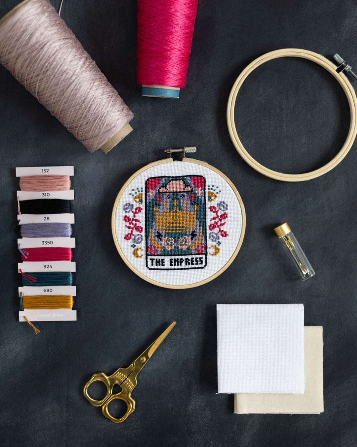 The empress tarot cross stitch design with accessories