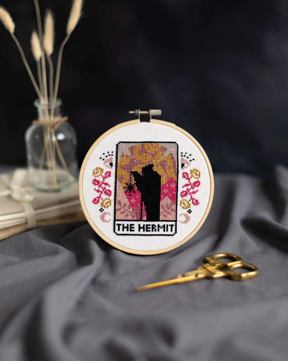 The hermit tarot cross stitch design