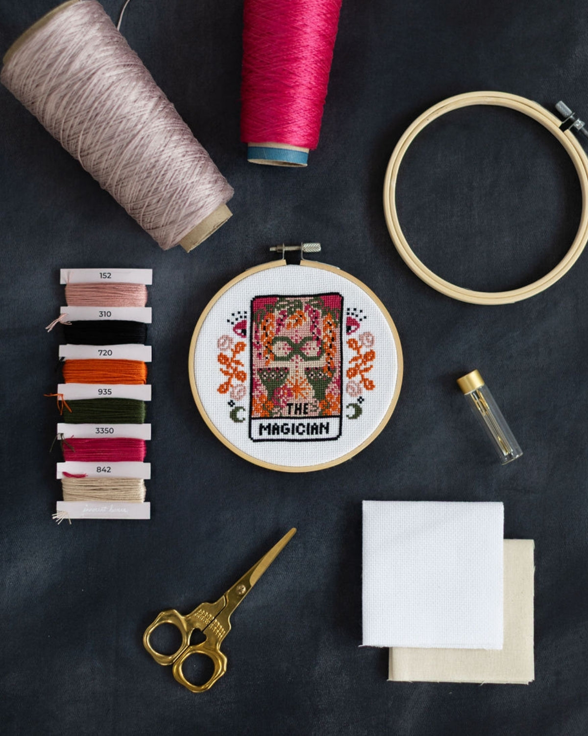 The magician tarot cross stitch design with accessories