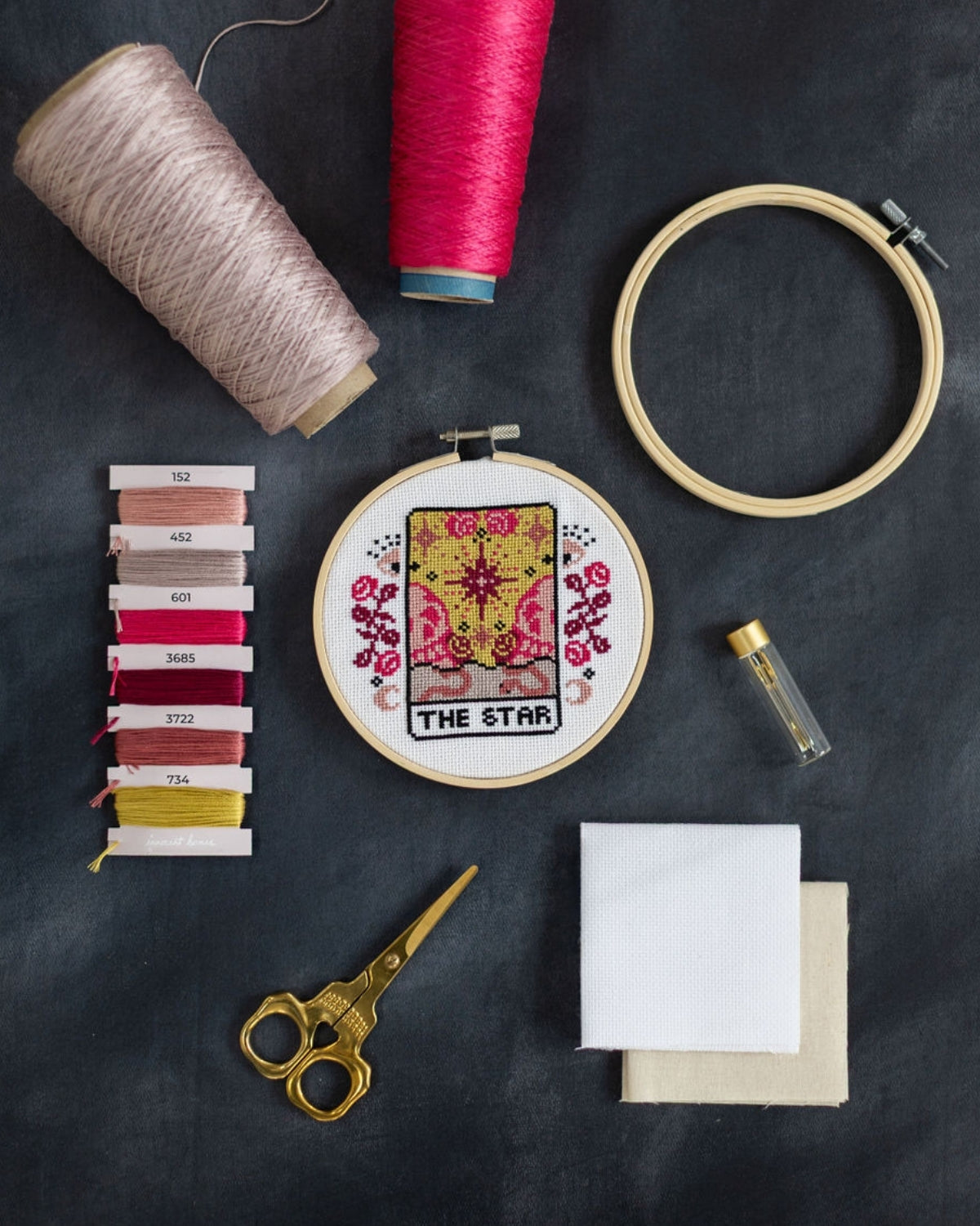 The star tarot cross stitch design with accessories