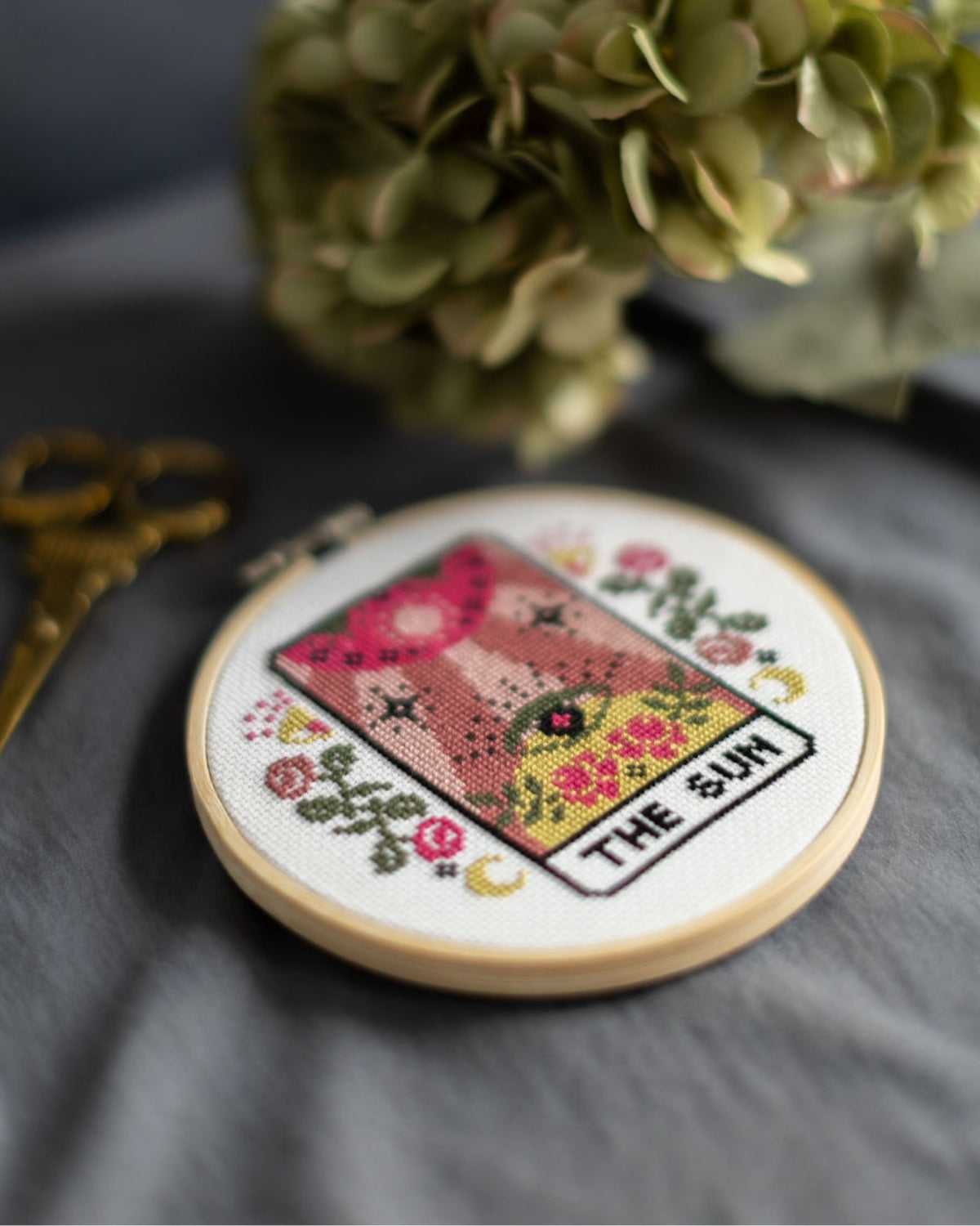 The sun tarot cross stitch design side on