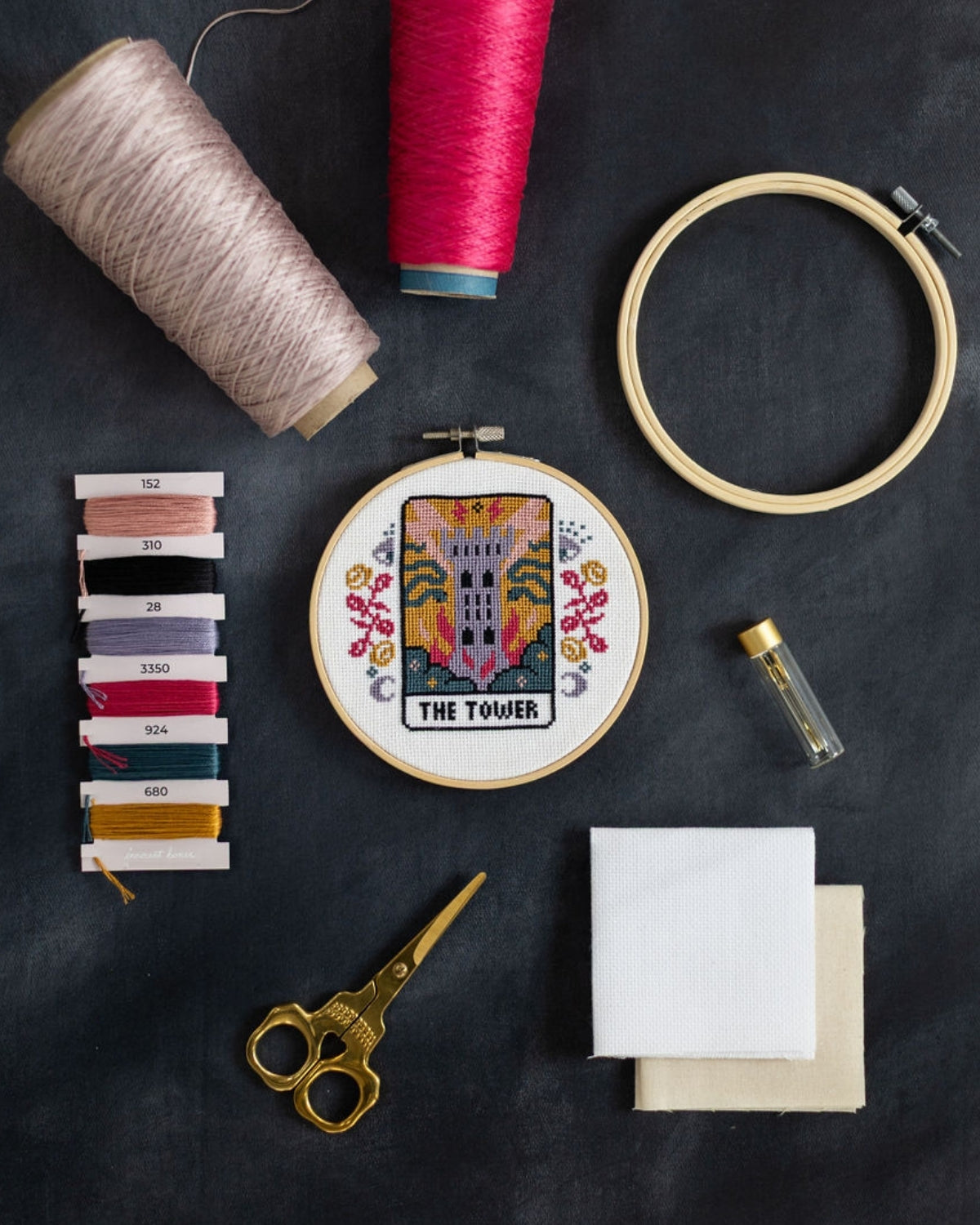 The tower tarot cross stitch design with accessories
