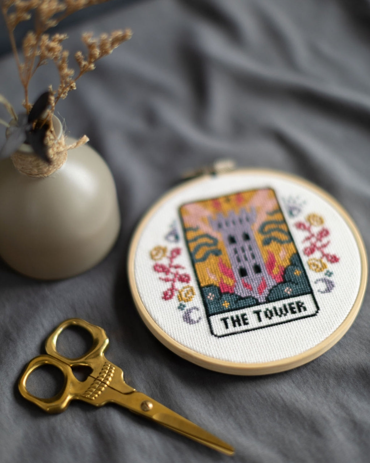 The tower tarot cross stitch design side on